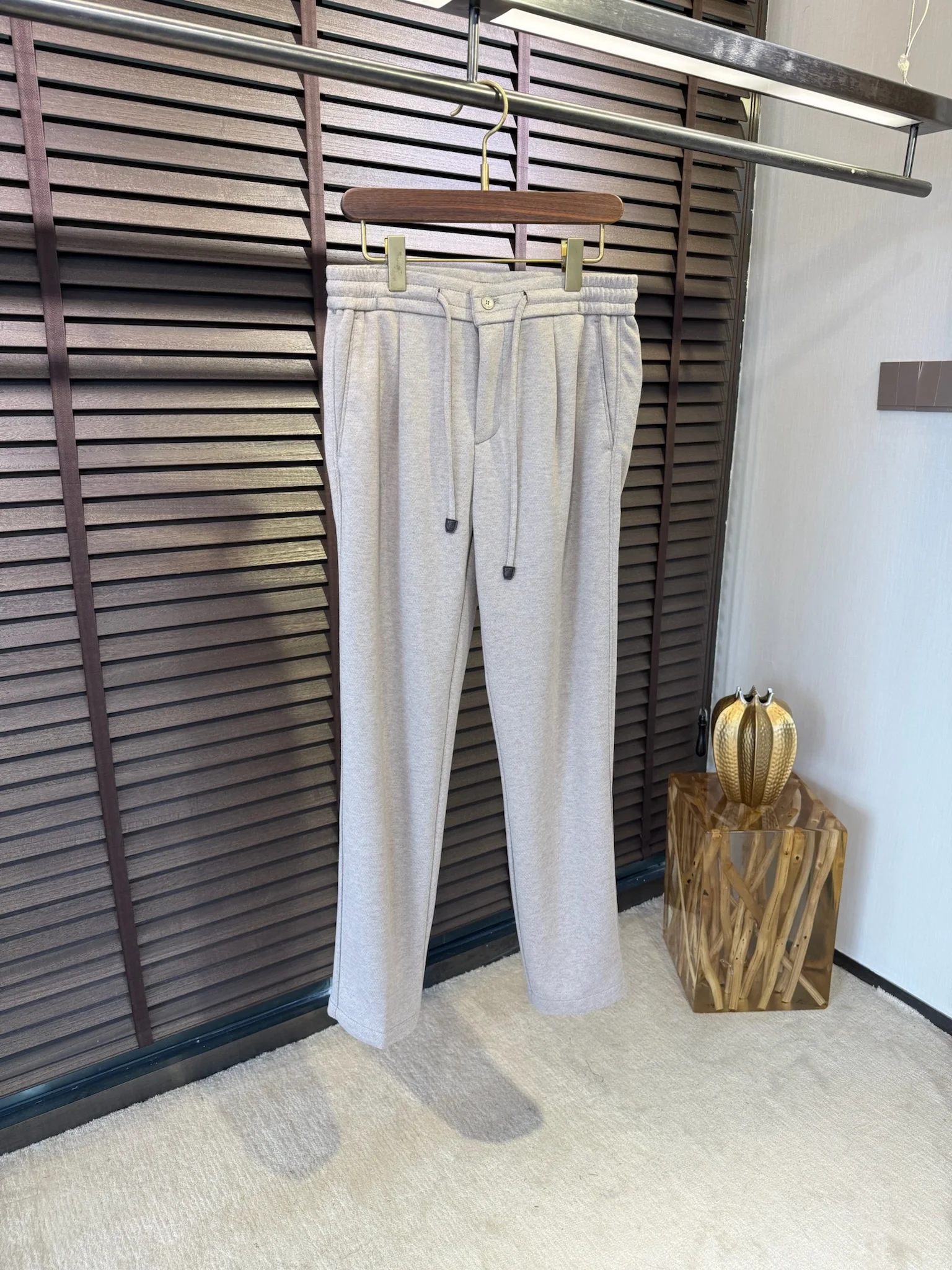 

LP Italian Cashmere Mixed Fiber Elastic Waist Straight Casual Pants