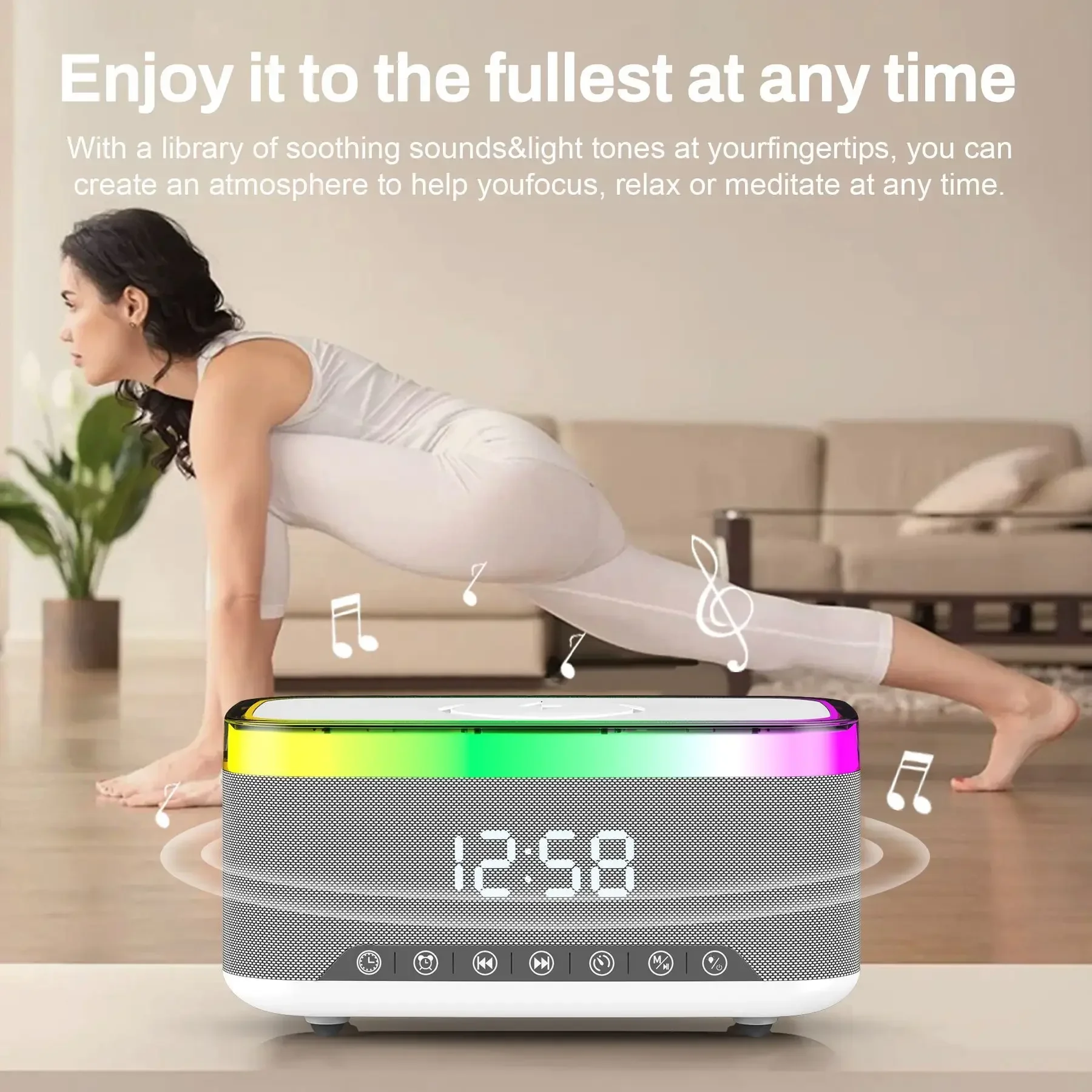 New Smart Bluetooth Speaker 15W Wireless Charger Bedhead Night Light Alarm Clock LED Clock with FM Radio Music Center