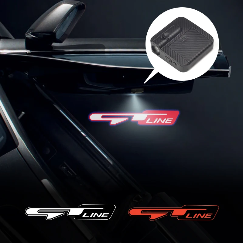 Gt-line-Luz LED con emblema para puerta de coche, proyector inalámbrico para Ceed Picanto K5 Stonic Optima Sportage Stinger, 2 piezas