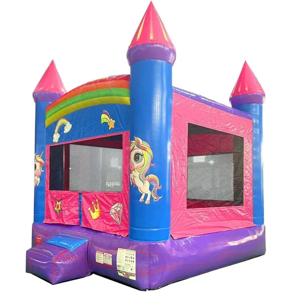 Bounce House Crossover Inflatable Bounce House, Deluxe Pink, 13 x 12 x 14.5 Foot, Outdoor Playhouse for Kids Outdoor Commer