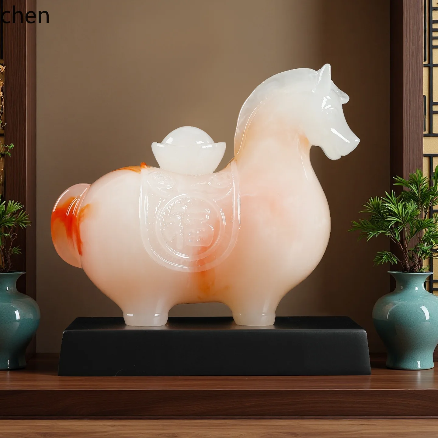 CZ Horse Ornament with Gold Ingot for Living Room, Office, Wine Cabinet, Zodiac Horse Decoration, Company Opening Gift