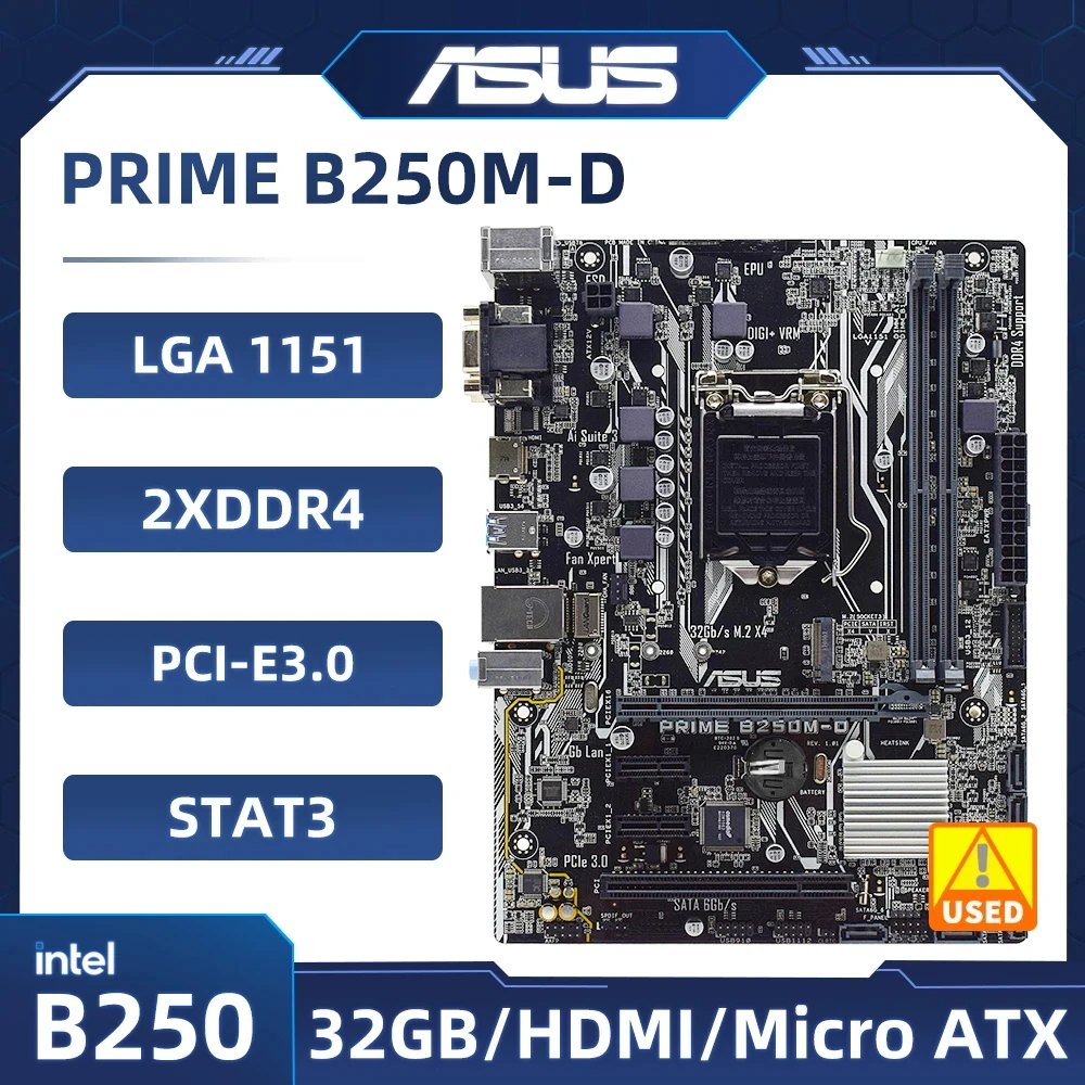 

Asus PRIME B250M-D Motherboard Intel B250 LGA 1151 support 6700 6400 7100 6300 G3930 7700 7500 cpu DDR4 64GB M.2 Micro ATX