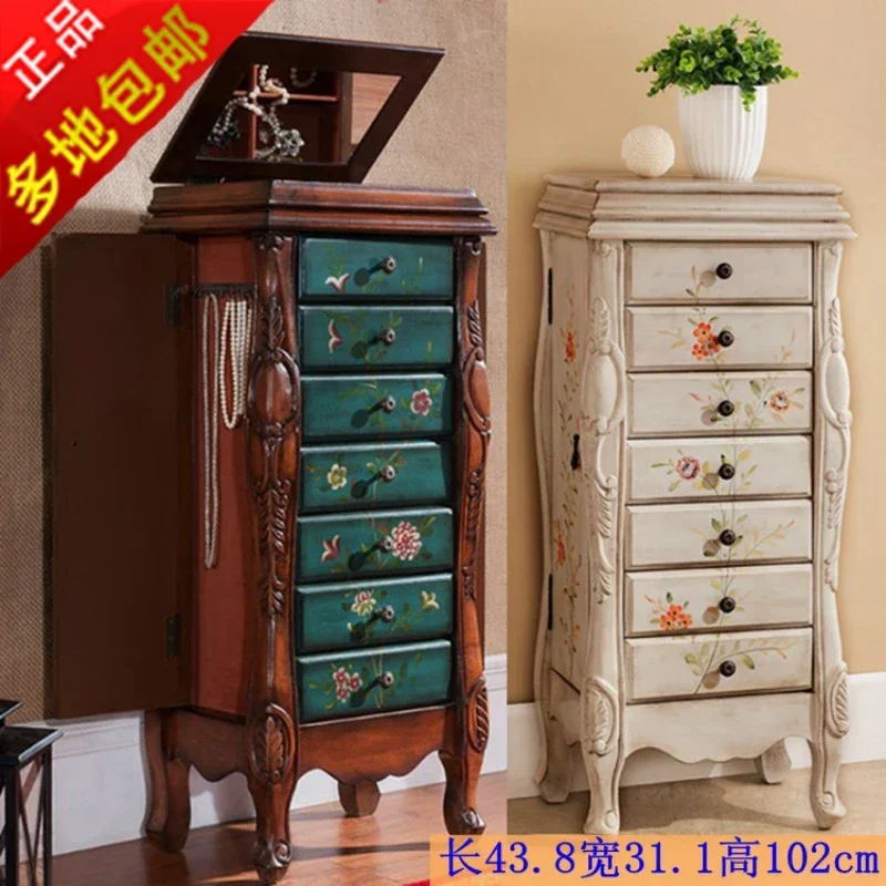 

New Classical Korean Style Japanese Style Seven Bucket Jewelry Cabinet Carved Pastoral Painting