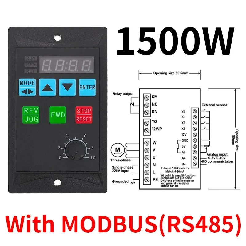 Everbright Store Single-phase Inverter Input: 220V Three-phase Output Fan Motor Variable Frequency Speed Control: 750W/1.5KW