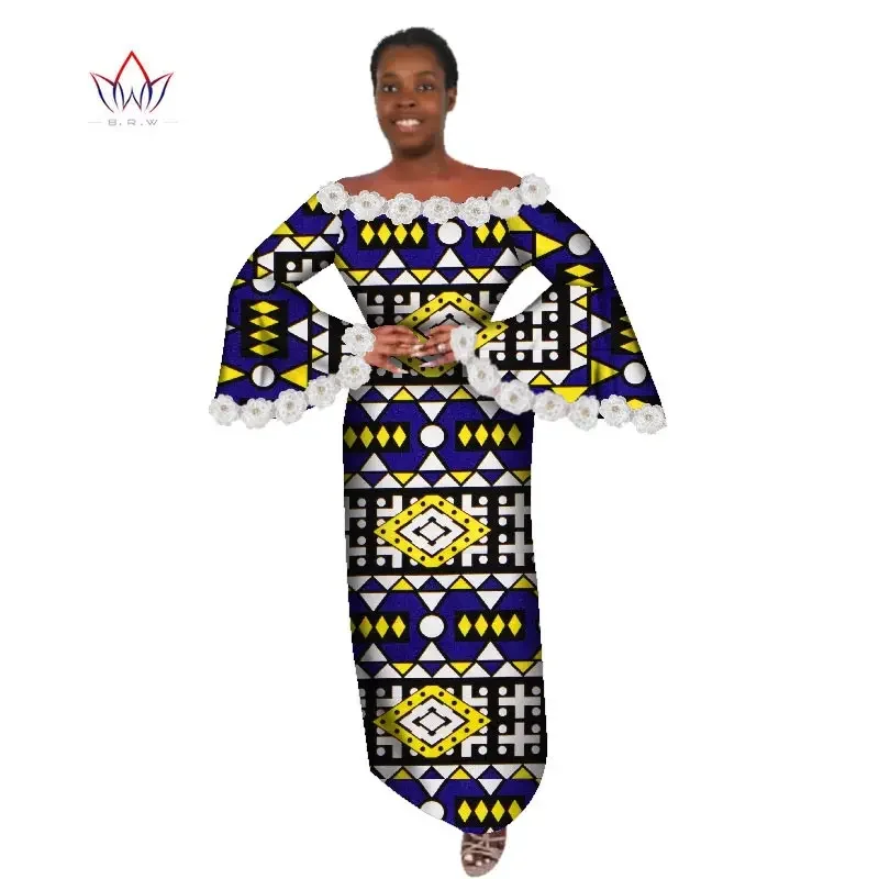 

African-Dresses-for-Women-plus-size Dashiki Elegant Traditional African Clothing Flare Sleeve Party Dress WY3255