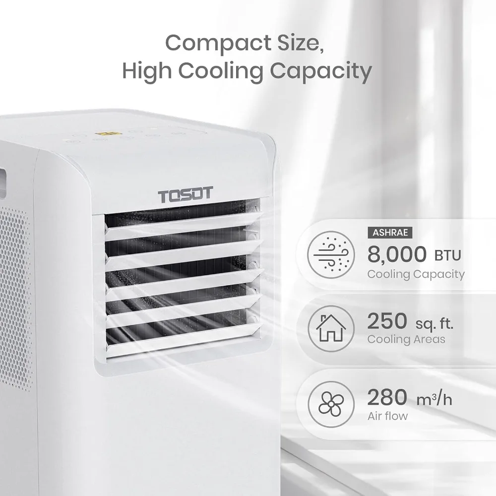 Pendingin udara 9,000 BTU lebih mudah dipasang, tenang, dan AC portabel 3-in-1, Dehumidifier, kipas untuk ruangan