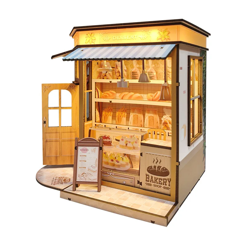 DIY ไม้เบเกอรี่ House Cottage Miniature Building ชุดบ้านตุ๊กตาเฟอร์นิเจอร์ Casa ตุ๊กตาสําหรับของขวัญวันเกิดเพื่อน