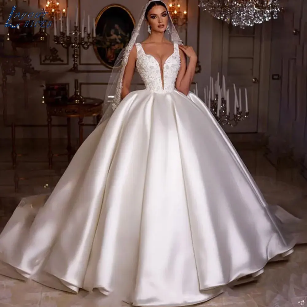 DISPOSITION NICEB-Robe de Mariée de Luxe en Fibre de Satin, Grande Taille, Ligne A, sur MesureDISPOSITION NICEB-Robe de Mariée de Luxe en Fibre de Satin, Grande Taille, Ligne A, sur Mesure