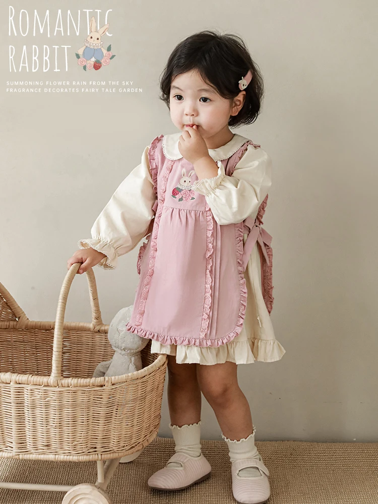Girls\' Clothes Children\'s Fashion High Waist Dress Autumn Bow Coat Baby Cute Printing Sets Fashion