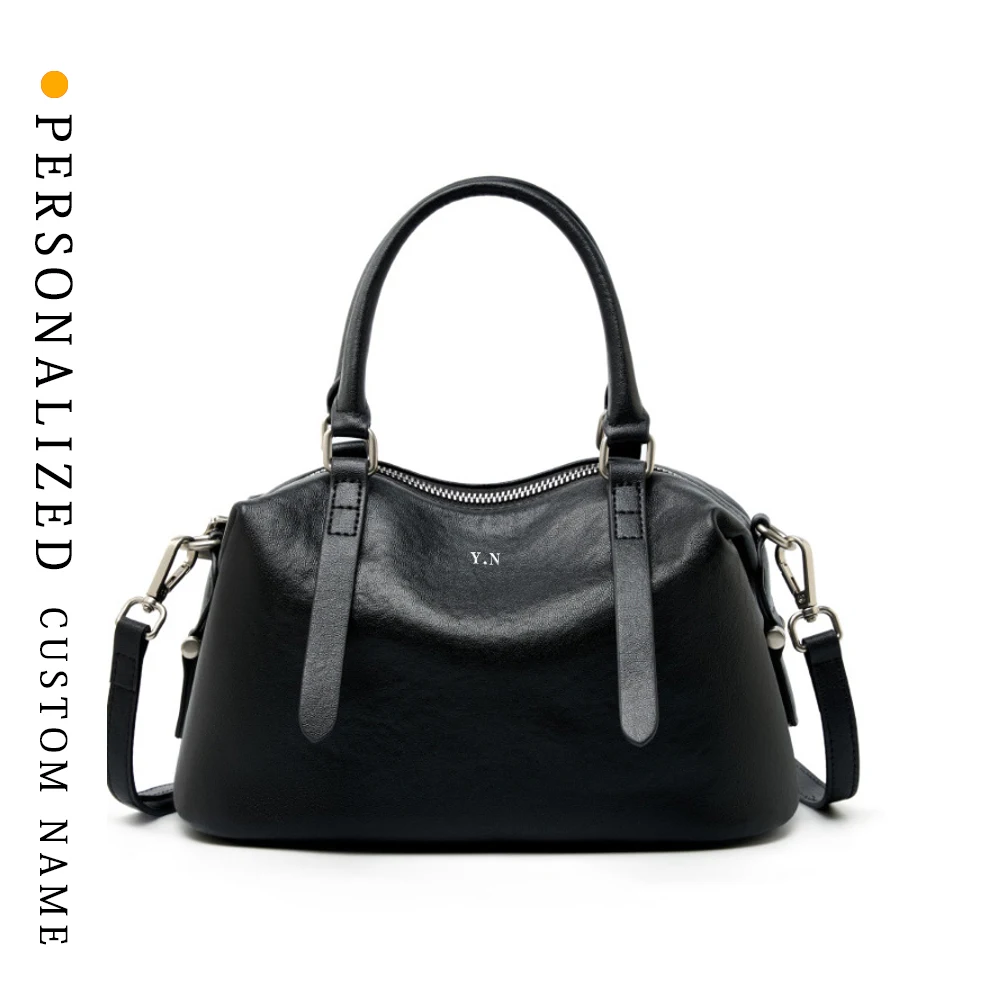 

Top-layer vegetable-tanned cowhide women's handbag 2025 new fashion retro versatile pillow bag supports free gold stamping