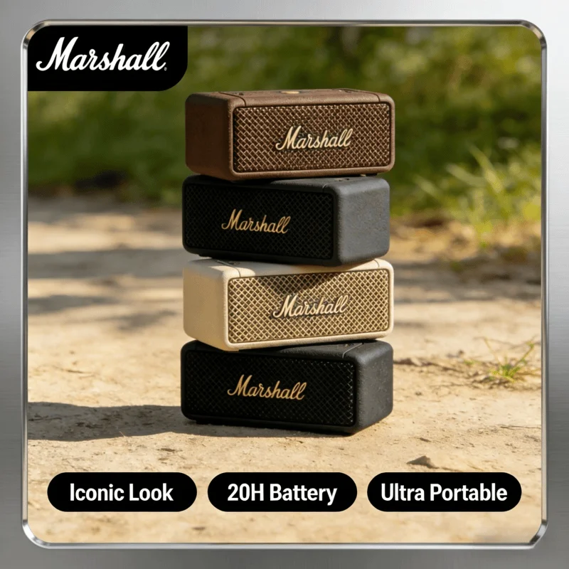 Marshall Portable Speaker 2026 with Clear Mic Wireless Bluetooth TWS Stereo Loud Sound for Smartphone Tablet Outdoor Speaker