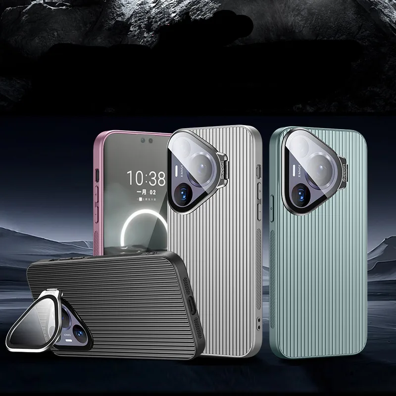 Magnetic Corrugated Hard Phone Case For Huawei P50 P60 Pro Pura 70 Ultra P40 Pura 70 Pro Plus Lens Protective Film Bracket Shell