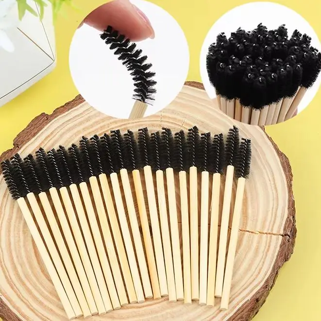 50 Uds. Cepillo de pestañas con mango de bambú, cepillo de maquillaje, extensión de pestañas, cepillo desechable para cejas, aplicador de máscara, herramienta de maquillaje