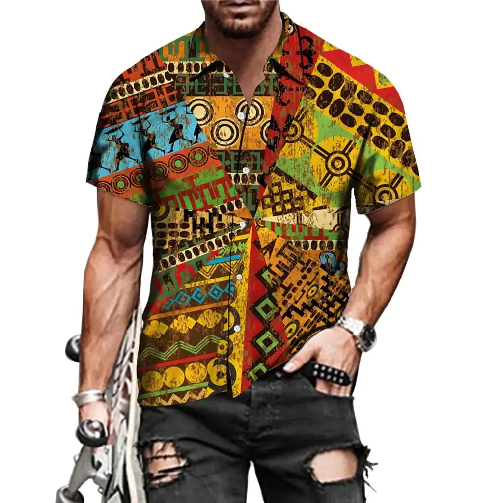 Camisa de mapa africano para hombre y mujer, blusa de gran tamaño a la moda, con solapa, ropa de playa, Cuba