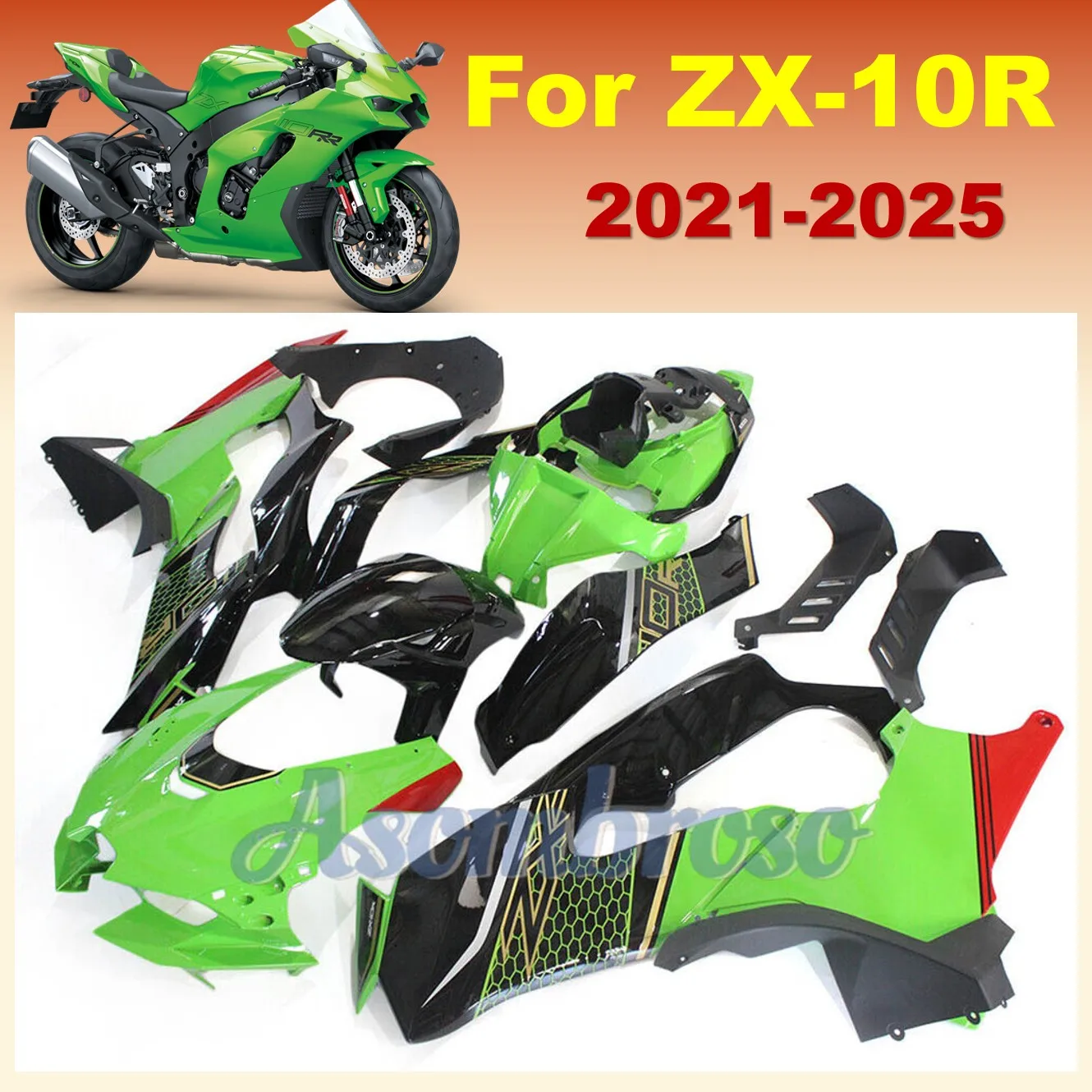 Motorcycle Accessories Full Fairing Kit For Ninja ZX10R 2021 2022 2023 2024 2025 ZX-10R ZX 10R Green Honeycomb Bodys set