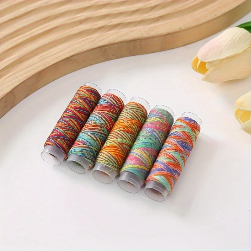 10pcs Rainbow Variegated Polyester Embroidery Sewing Thread - 5pcs, 75 Yards per Spool, Machine Sewing and Hand Stitching