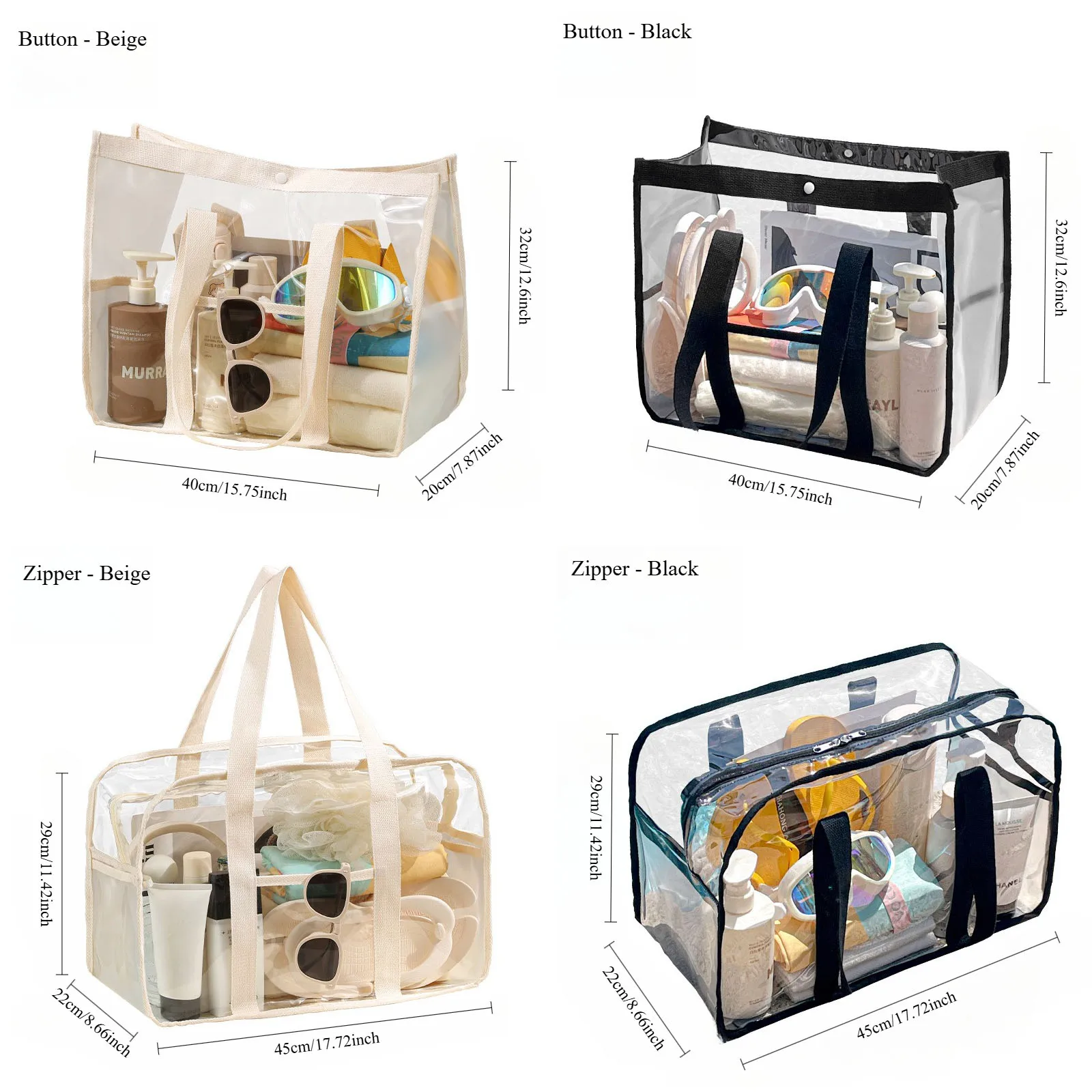 Transparente Aufbewahrungstasche mit Reißverschluss und Griff, Großer Reiseorganizer für Zuhause und Unterwegs, Langlebiges und Praktisches Design – Detail 1