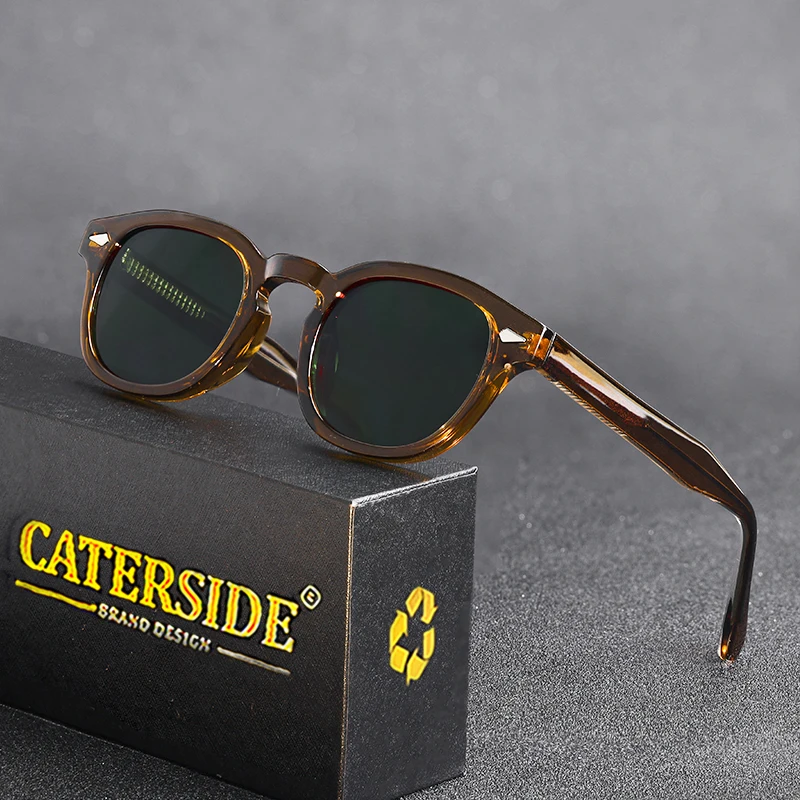 CATERSIDE Retro Small Circular Sunglasses Men Punk Propionic Luxury Brand Design Sun Glasses Women Business Party Eyewear UV400