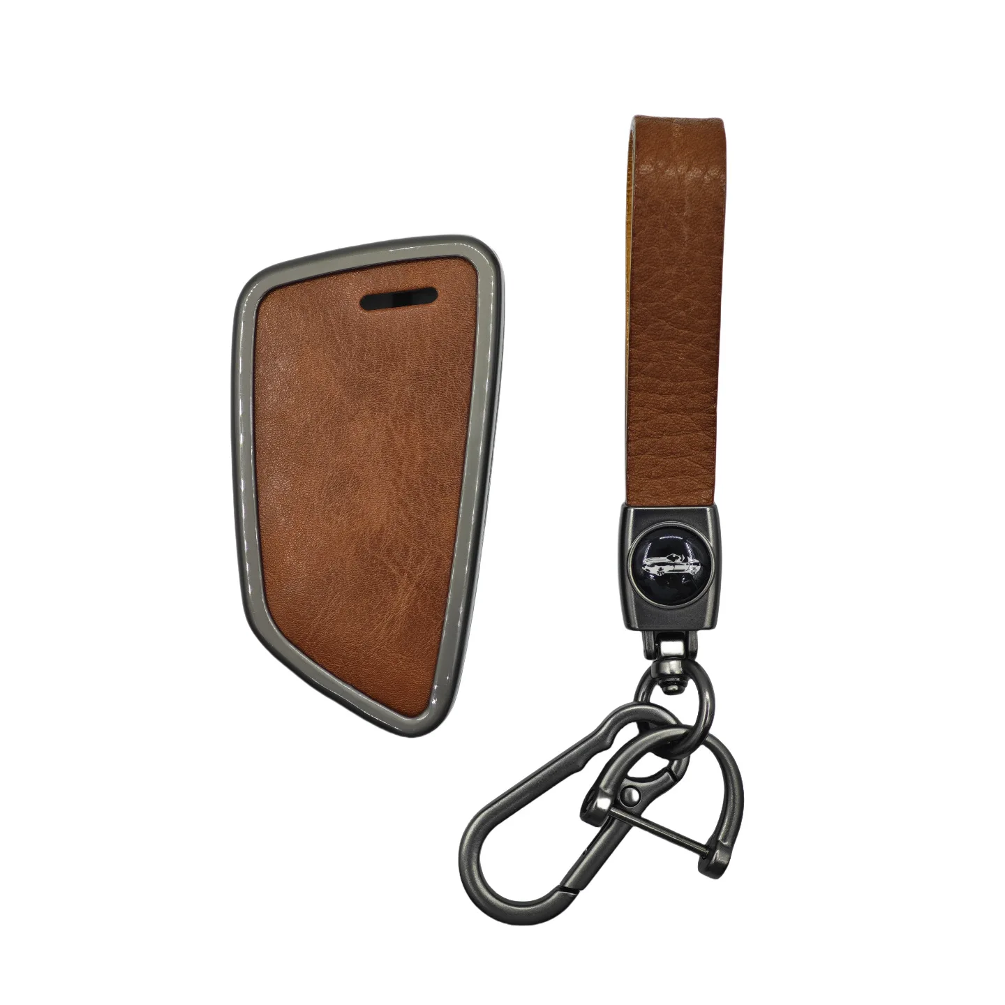Car Key Fob Case Cover for BMW 3 7 Series X1 X3 X5 X6, Metal & Genuine Leather Key Fob Shell with Alloy Keychain Car Accessories