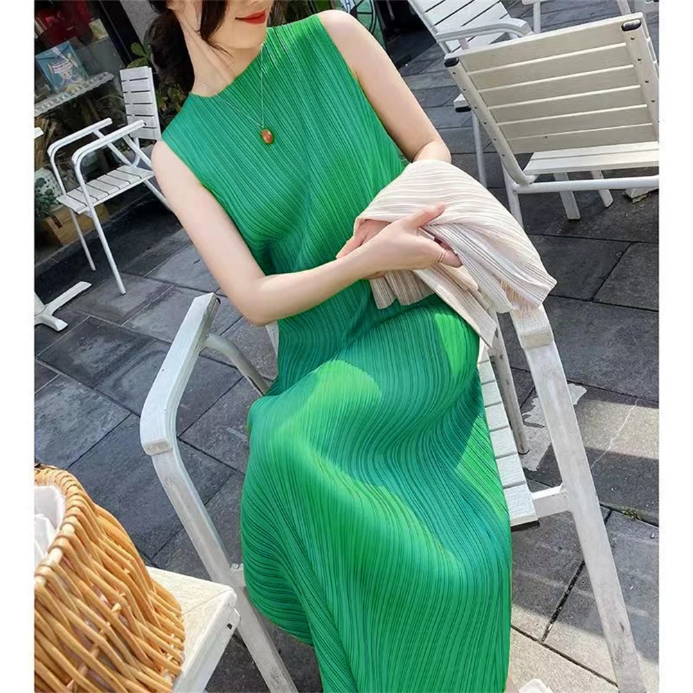 Multi Color Solid Slim Dress O-Neck Sleeveless Straight Dress Elegant Chic Trend Women Office Lady Basic All-Match Dress Summer