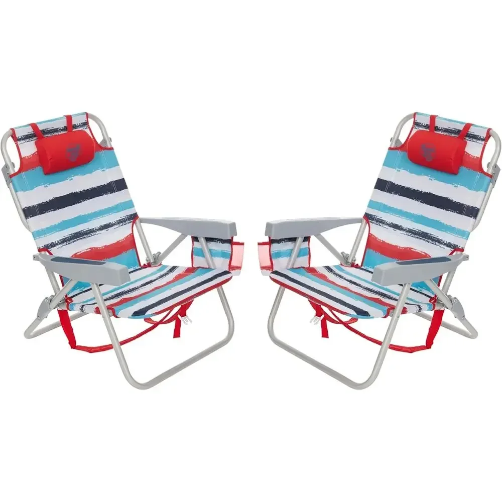 5-Position Lightweight Backpack Beach Chairs for Adults - Red Multicolored 2-Pack