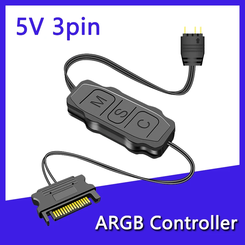 5V 3PIN ARGB Controller SATA Interface Extension Cable Light Controller Adapter for PC Fan CPU Cooler Fan Light Strip