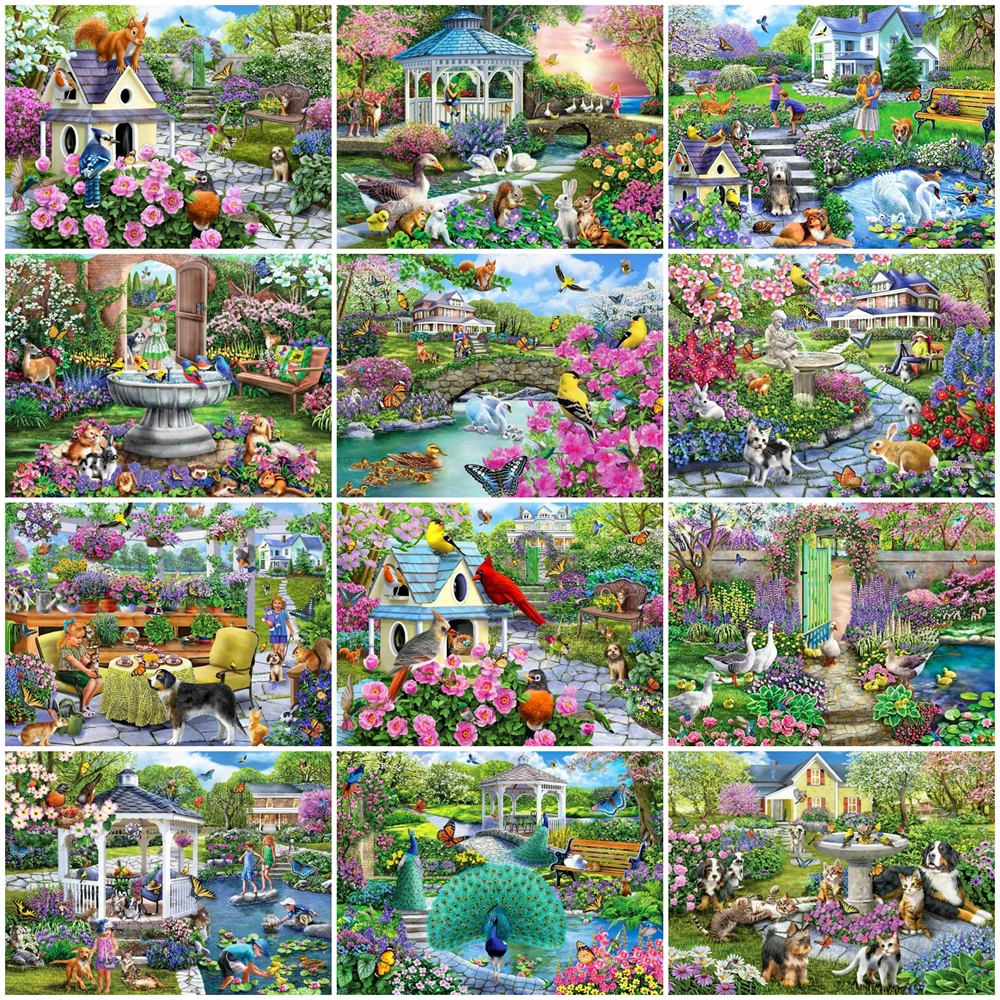 5D DIY Diamond Painting Colorful Garden House Scenery Embroidery Mosaic Pictures Full Drills Cross Stitch Kits Living Room Decor