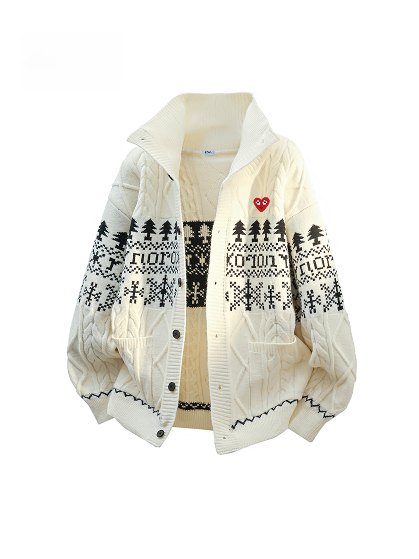 

Play Hei Knitted Open Cardigan ex f High Collar Color Blo Versatile Winter Outerwear Casual Sle Faion Brand