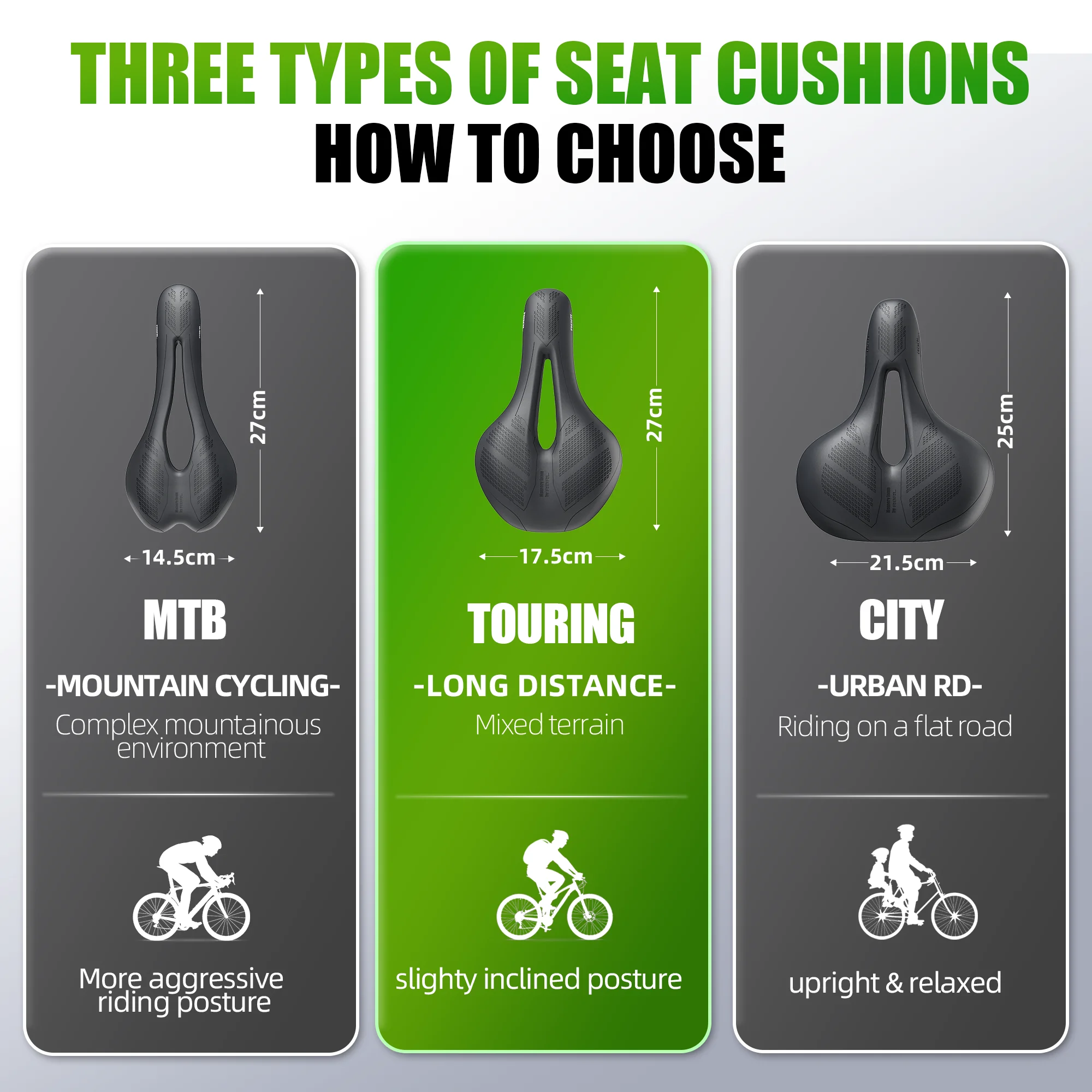 RBRL 자전거 안장 방수 자전거 좌석 중공 통기성 편안한 MTB 자전거 안장 도로 도시 사이클링을위한 충격 흡수