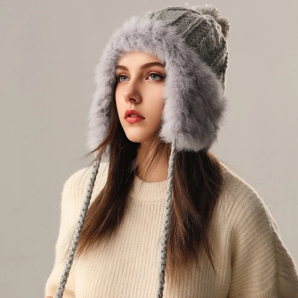 

New Knitted Knitted Hat Pompom Fur Balls Pullover Cap Coldproof Windproof Beanie Hat for Outdoor Cycling Skiing