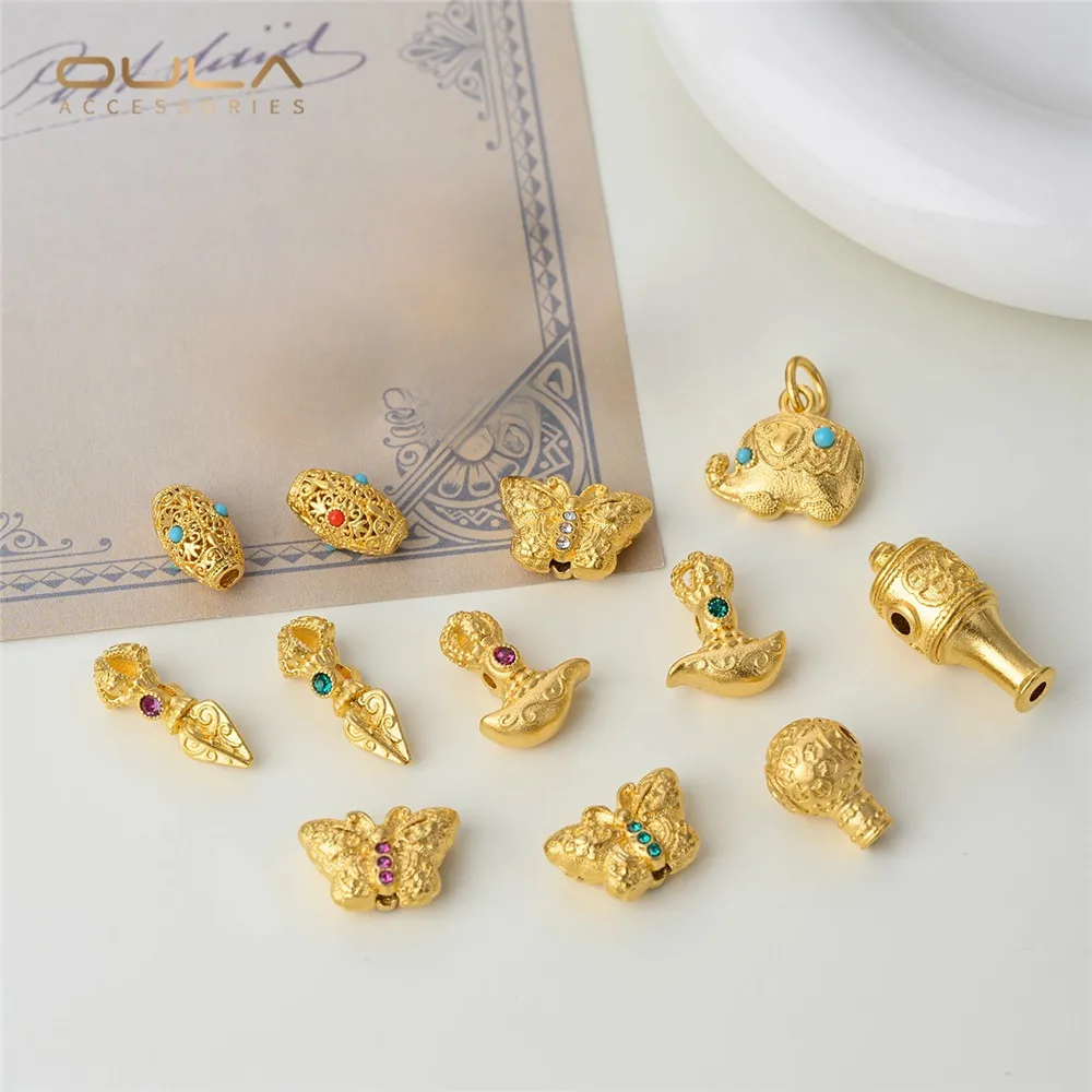 

1PCS Vietnamese Sand Gold Accessories, Zirconium-inlaid Vajra, Butterfly, Elephant, Three-way Beaded Diy Jewelry Materials