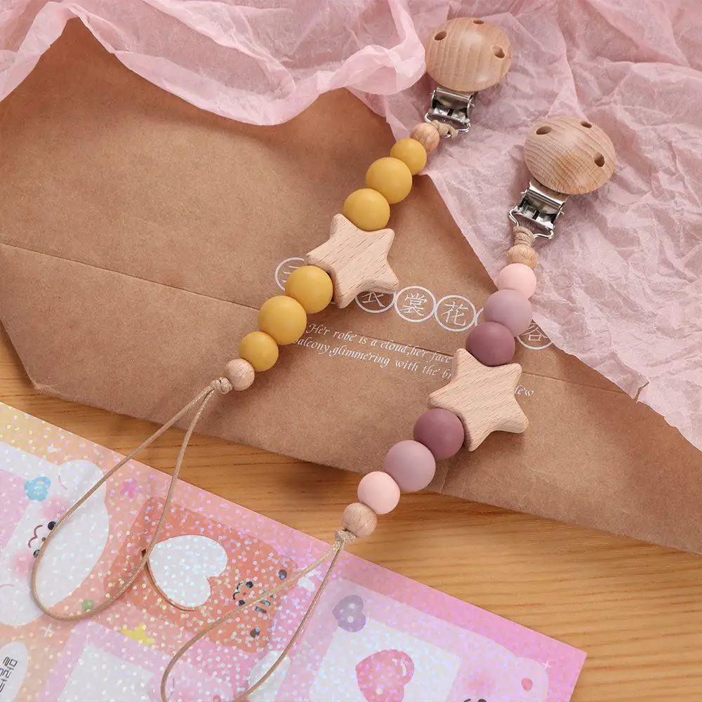 Adjustable Soother Holder Toddler Children Wood Pacifier Holder Clips Baby Pacifier Chain Dummy Clips Baby Teether  Straps