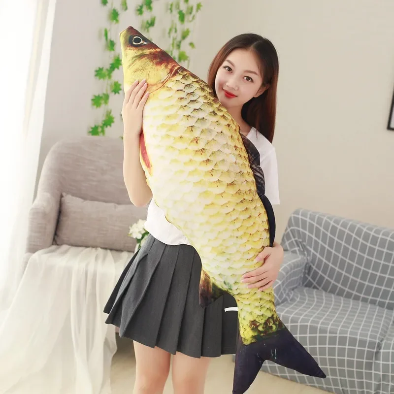 120cm 3D Fish Cushion Large Simulation Carp Plush Toys Stuffed Soft Animal Fish Pillow Cushion Funny Gift Kids Toy Room Decor