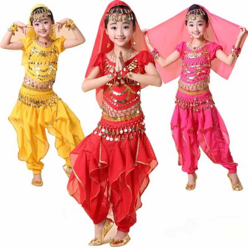

Детский костюм для выступлений по восточным танцам: индийский/синьцзянский сценический наряд для девочек