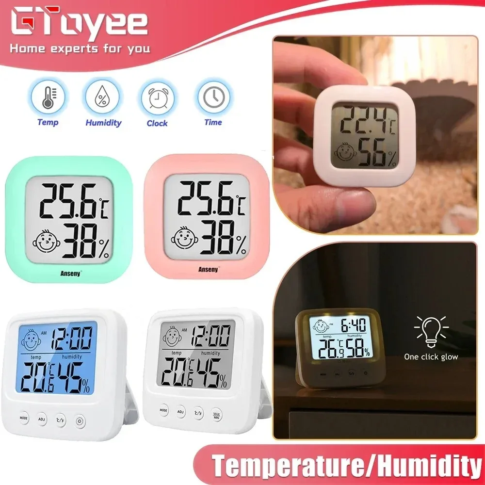 1Small LCD Digital Thermometer Inside Outside Weather Sensor Smile Home Office Humidity Meter, Children, Elderly Thermometer