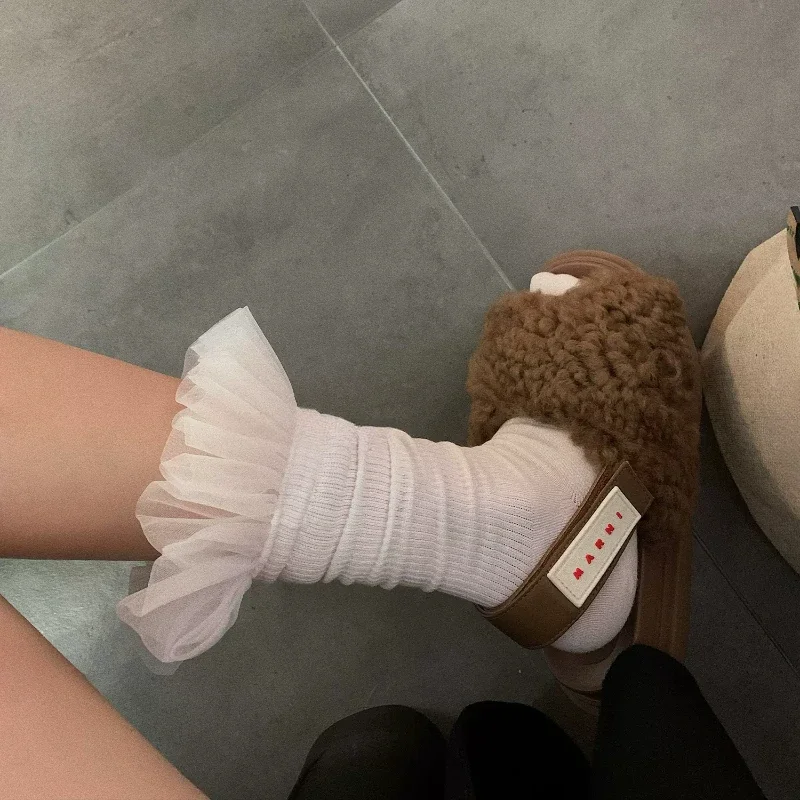 جوارب متوسطة الساق من الدانتيل الشبكي المجوف، جوارب طويلة للتخسيس على طراز الباليه الياباني JK، جوارب لوليتا من الدانتيل