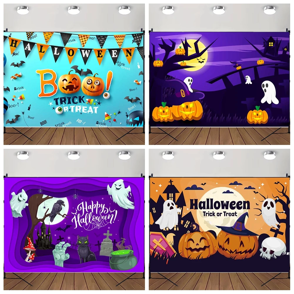 

MOON.QG Creppy Halloween Backdrop Candies Ghosts Photographic Background Wallpaper Party Party Decorations Photocall Baby Shower