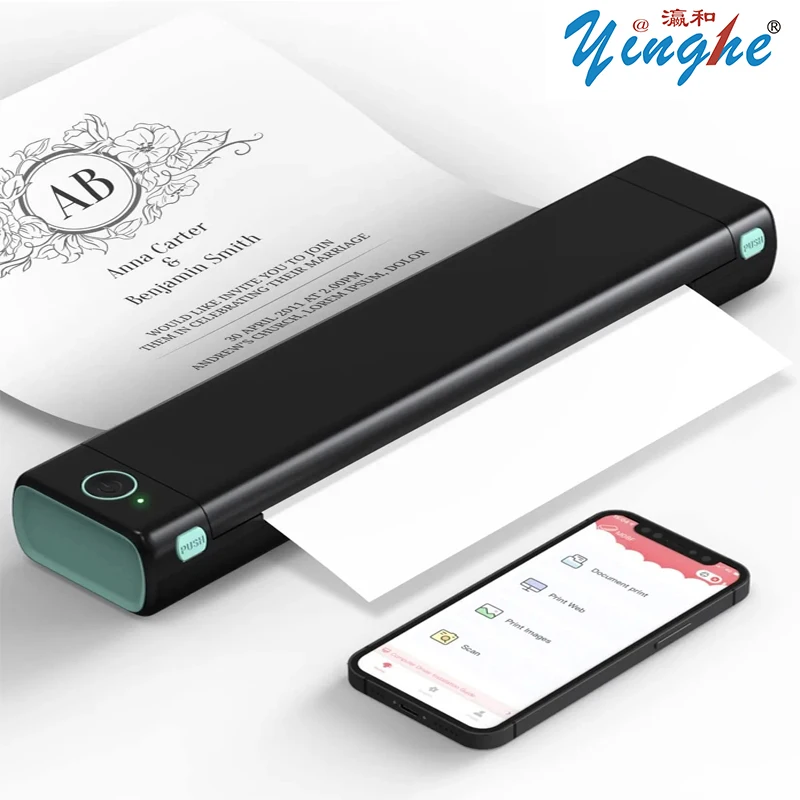 Yinghe A4 Incorrect Question Printer Support Mobile Phone Small  Thermal Printer Ink Free Office Portable M08F Wireless Inkless