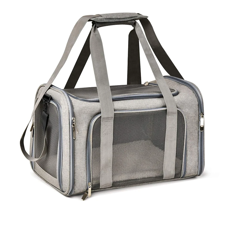 

Custom Logo Airline Approved Foldable Portable Foldable Puppy Black Grey Pet Dog Cat Travel Bag