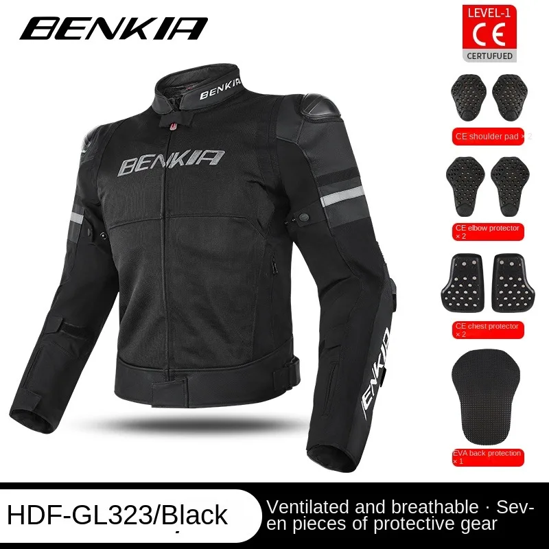 BENKIA Motorcycle Jacket Woman Cycling Clothes Motorcycle Men's Summer Breathable CE Grade Anti-drop Leather Splicing Jacket