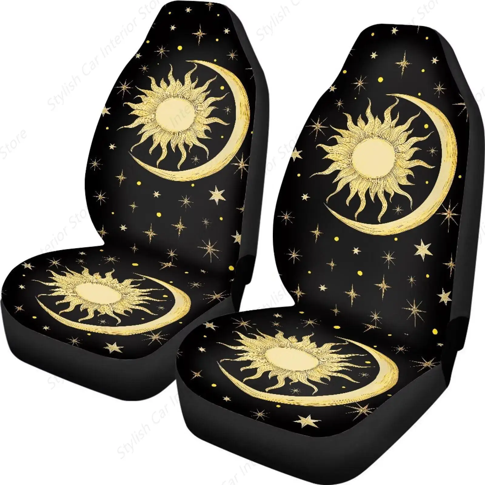 Sun Moon Print Car Seat Covers Front Only for Women Heavy Duty Auto Accessories Decoration 2 Piece for Auto Truck Van SUV