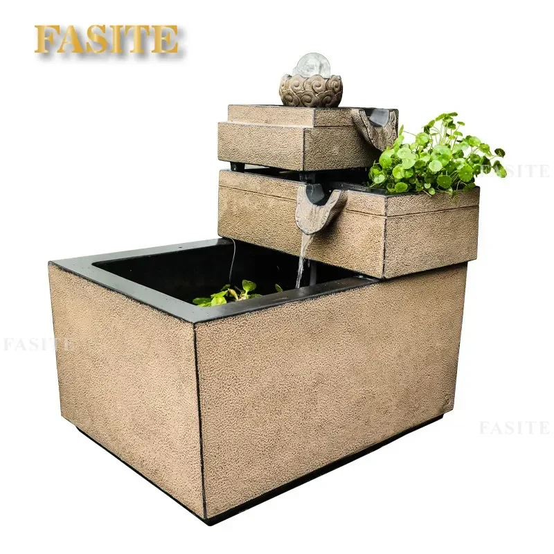 Outdoor Balcony Water Fountain Tiered Garden Decor Patio Terrace Landscape Feature Circulating Fish Pond Ornament for Home