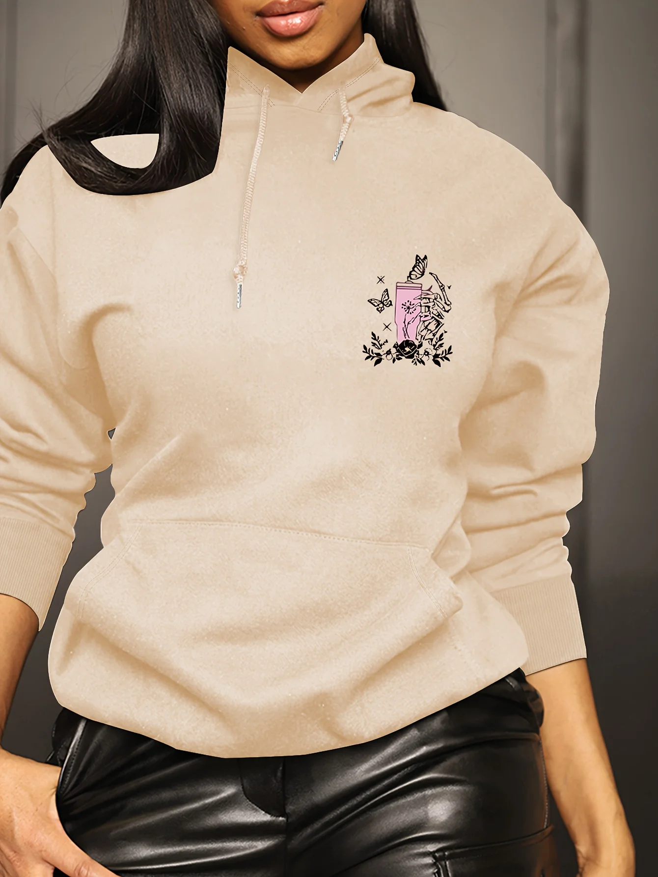 Damen-Hoodie „Expensive And Talks Back“ im Hip-Hop-Stil, sportlich, lässig, Streetwear, Pullover mit Skelett-Print, Sweatshirt-Oberteile – Detail 5