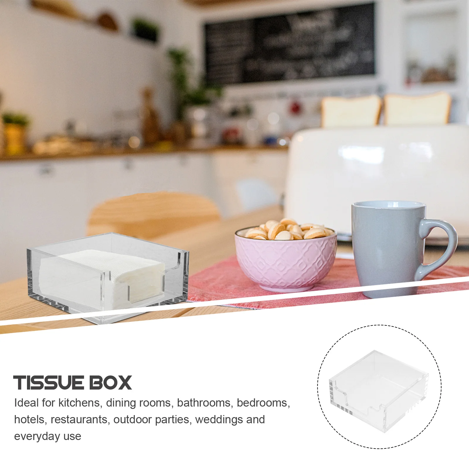 

Transparent Acrylic Napkin Holder Tissue Box Square Shape Deep Design Safe Rounded Edges for Household Restaurant Bathroom