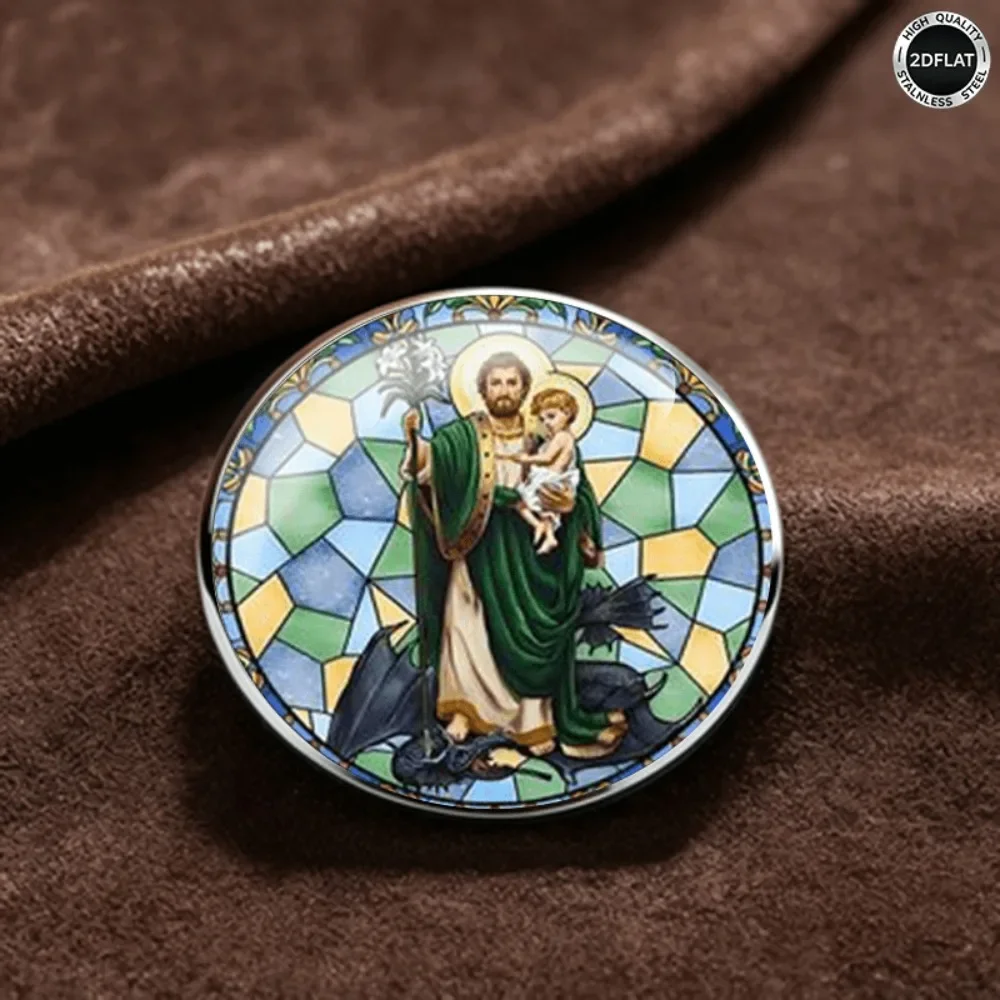 6-20Pcs St Joseph Lapel Pin, Vintage Stained Glass Catholic Brooch, Baptism Confirmation Christmas Religious Favor Gift