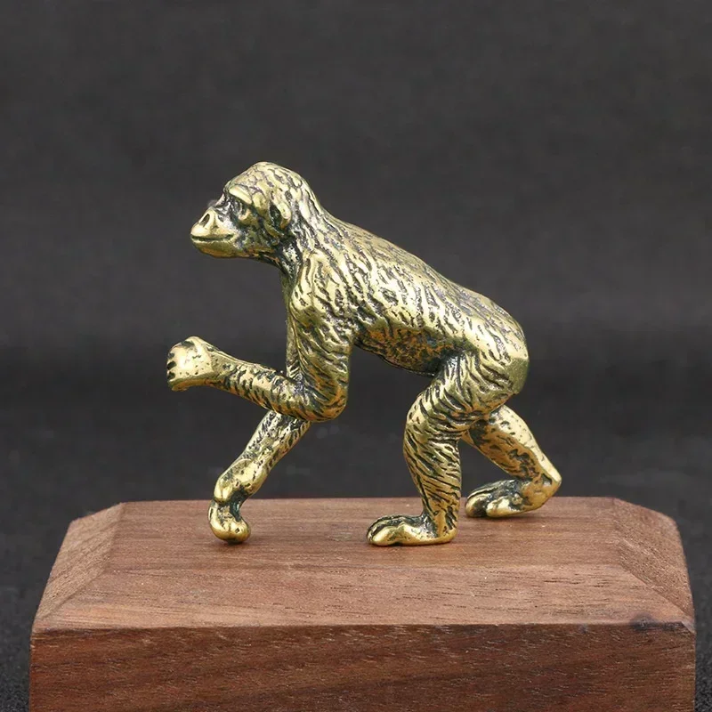 Solid Brass Gorilla Small Statue Office Desk Ornament Decoration Crafts Collection Animal Orangutan Figurine Miniature Toy Gifts