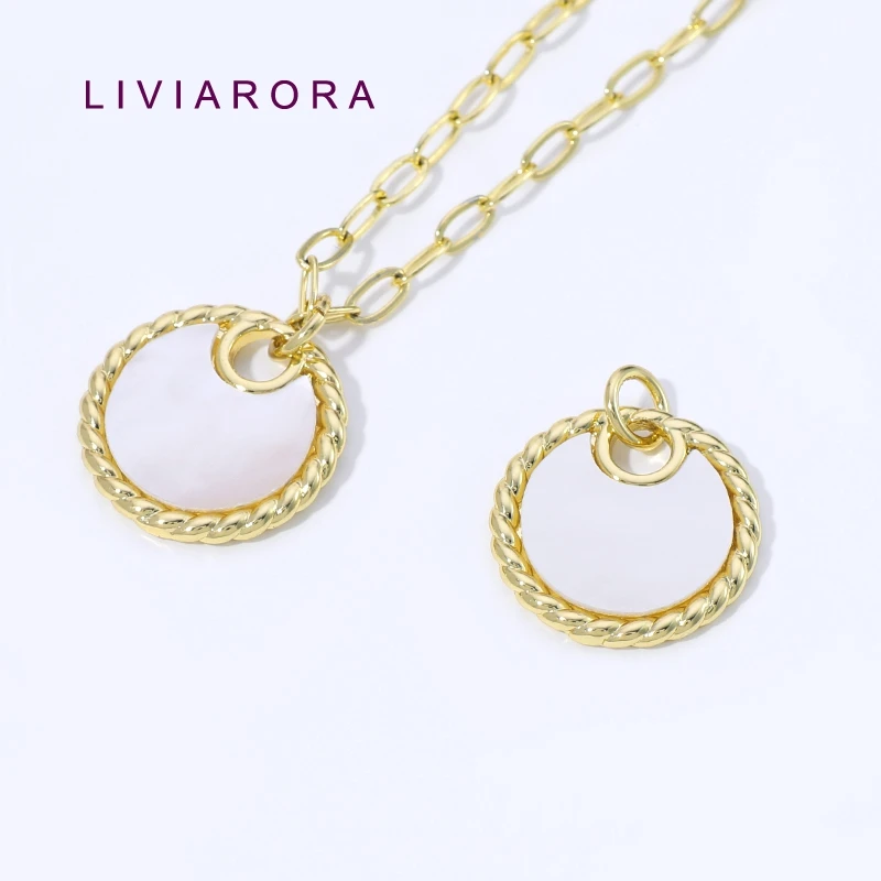 1/2Pcs 18K Gold Plated Brass Round Shell Pendant Rope Edge Charm For DIY Necklace Making Accessories,Jewelry Materials