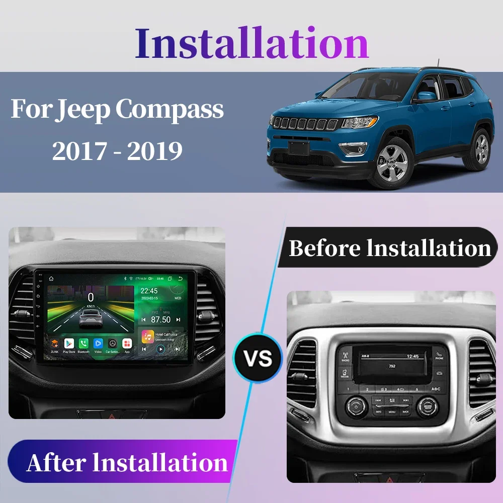 Android Car Radio For Jeep Compass 2 MP 2017 2018 2019 Multimedia Video Player GPS Navigation CarPlay Touch Screen Auto Stereo