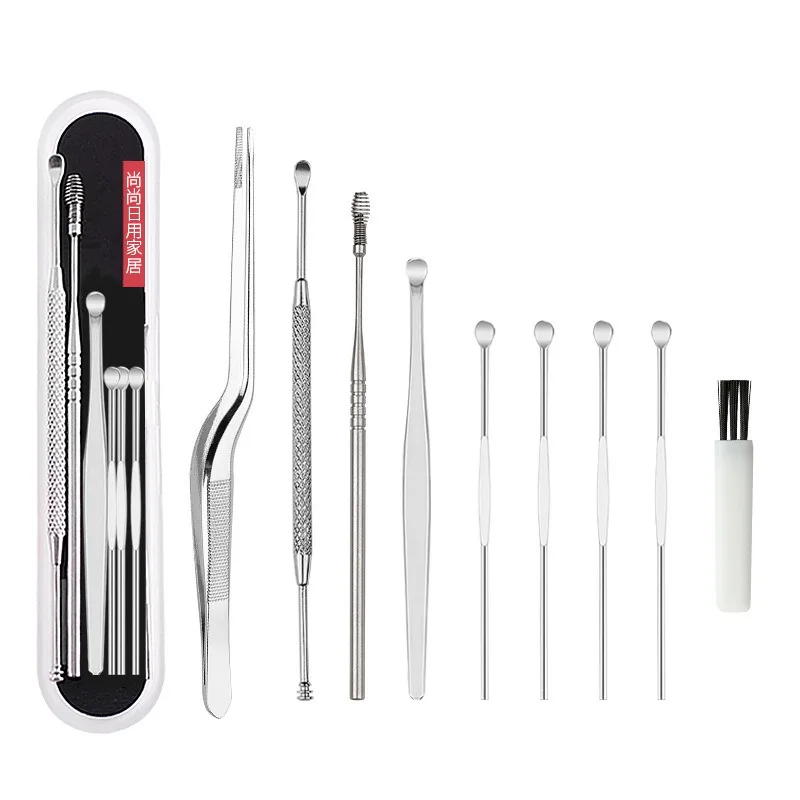 8PCS Stainless Steel Earpicking Tool Set Spiral Earscoop Ear Spoon Remove Clean Stubborn EarWax Foreign Doubles Effect Household