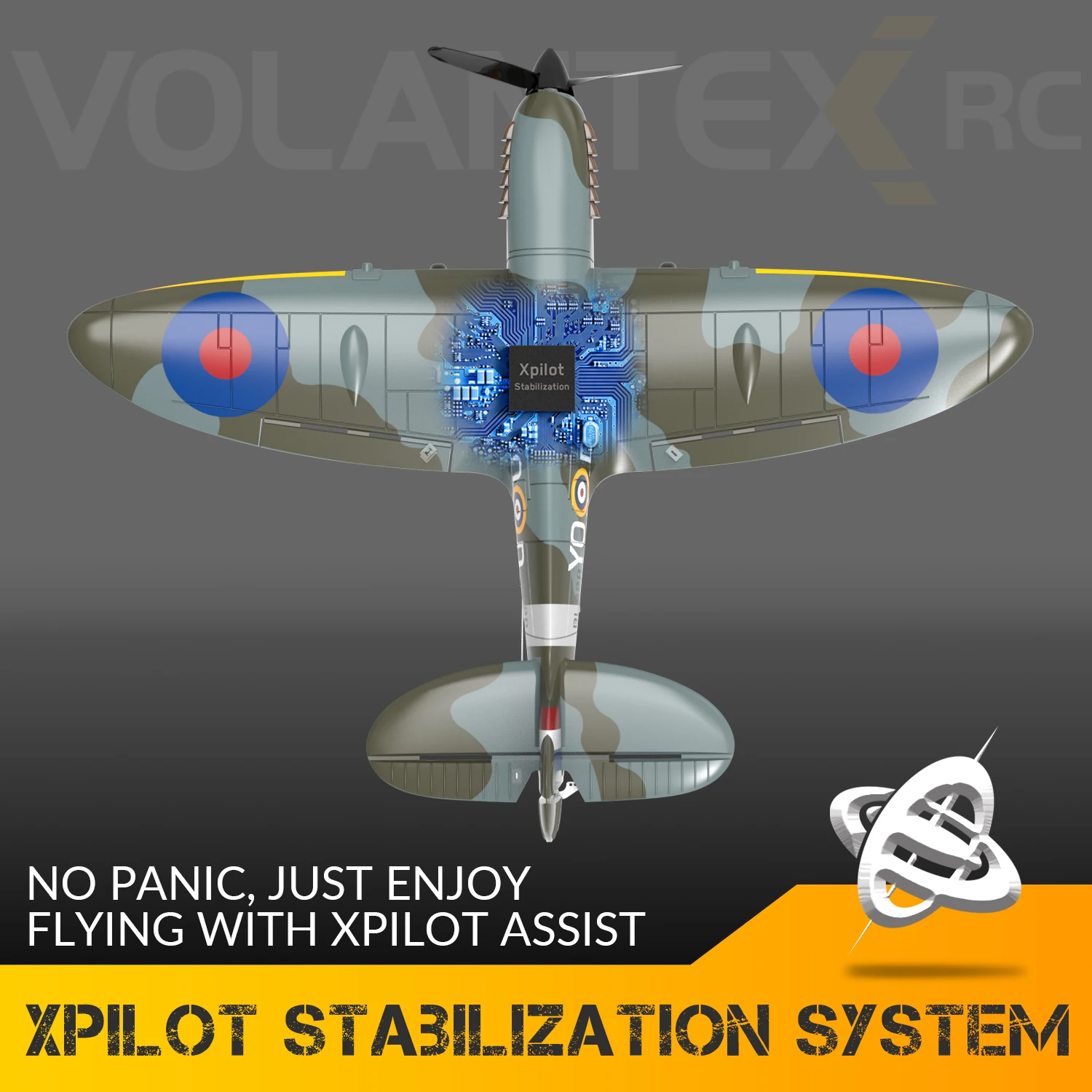 Volantex 761-12 Spitfire Fighter,  2.4G 400mm Wing Span Remote Control Aircraft, RTR One Stunt, Gift for Adults and Children